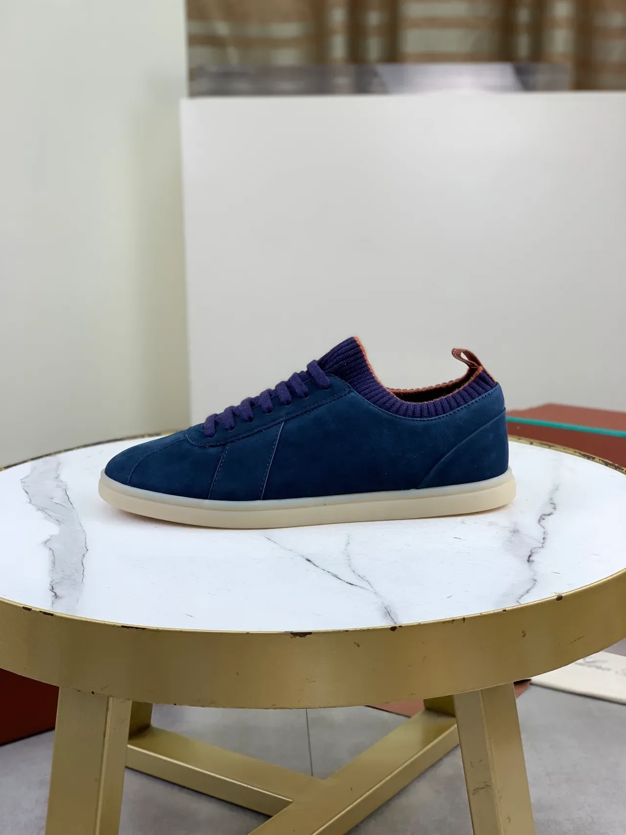 Navy Purple Suede Knit Collar Sneakers 5