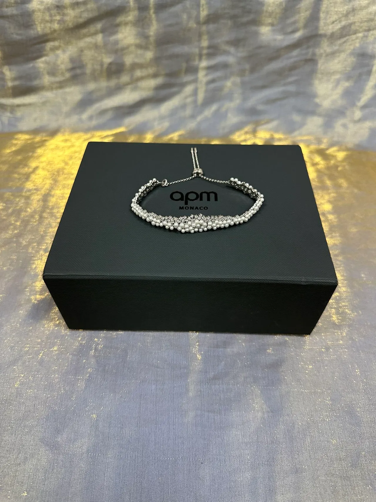 Navy Silver Pearl-Embellished Crystal-Accented Bracelet 5