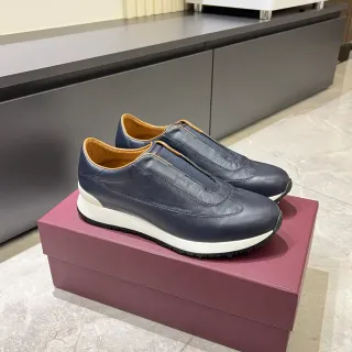 Navy White Leather Slip-On Elastic Gusset Lifestyle Sneakers
