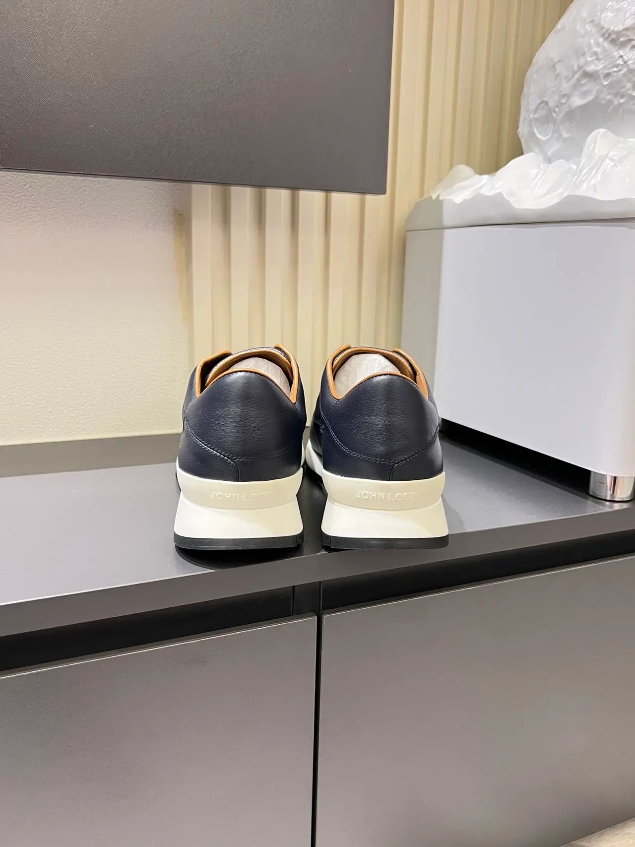 Navy White Leather Slip-On Elastic Gusset Lifestyle Sneakers 2
