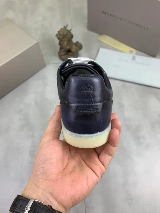 Navy White Leather Upper Laces Casual Shoes 3