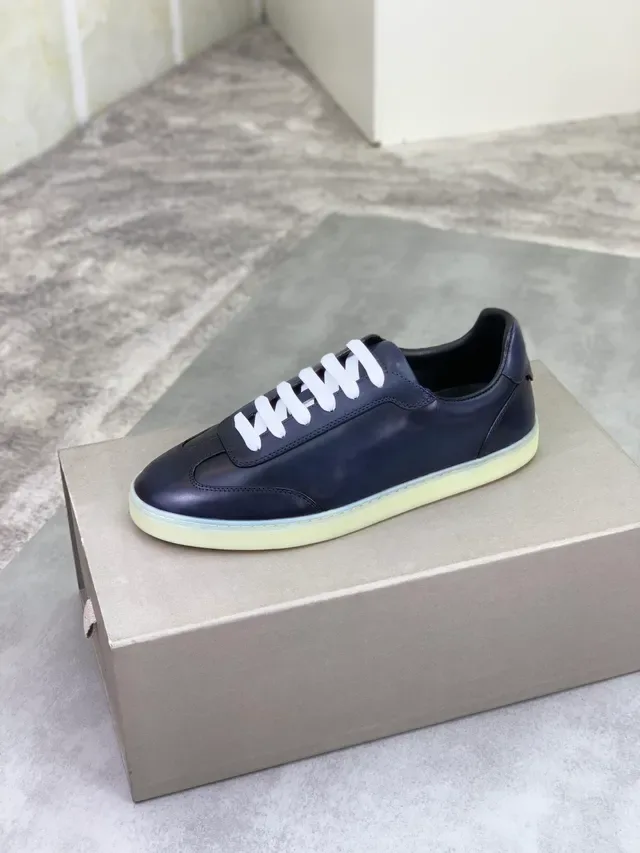 Navy White Leather Upper Laces Casual Shoes 4