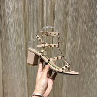 Nude Studded Multi-Strap Block Heel Gladiator Sandals