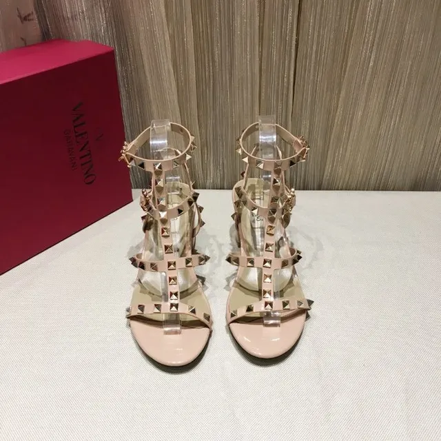 Nude Studded Multi-Strap Block Heel Gladiator Sandals 6