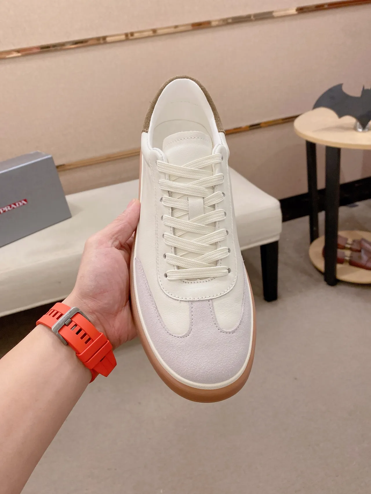Off-White and Gray Minimalist Low-Top Sneaker 5