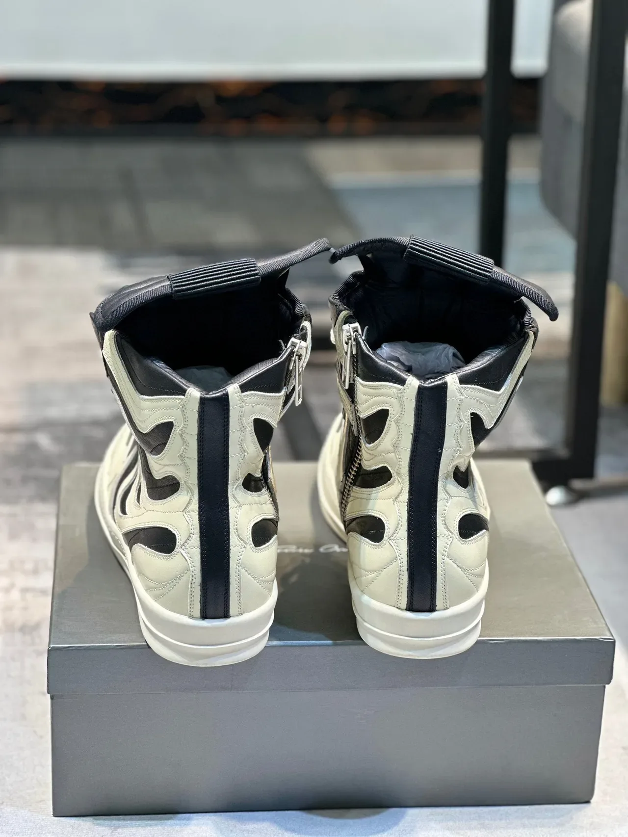 Off-White Cream and Black Wave-Panel High-Top Sneaker 2