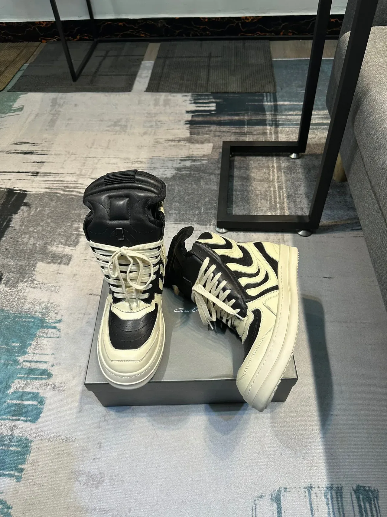 Off-White Cream and Black Wave-Panel High-Top Sneaker 4