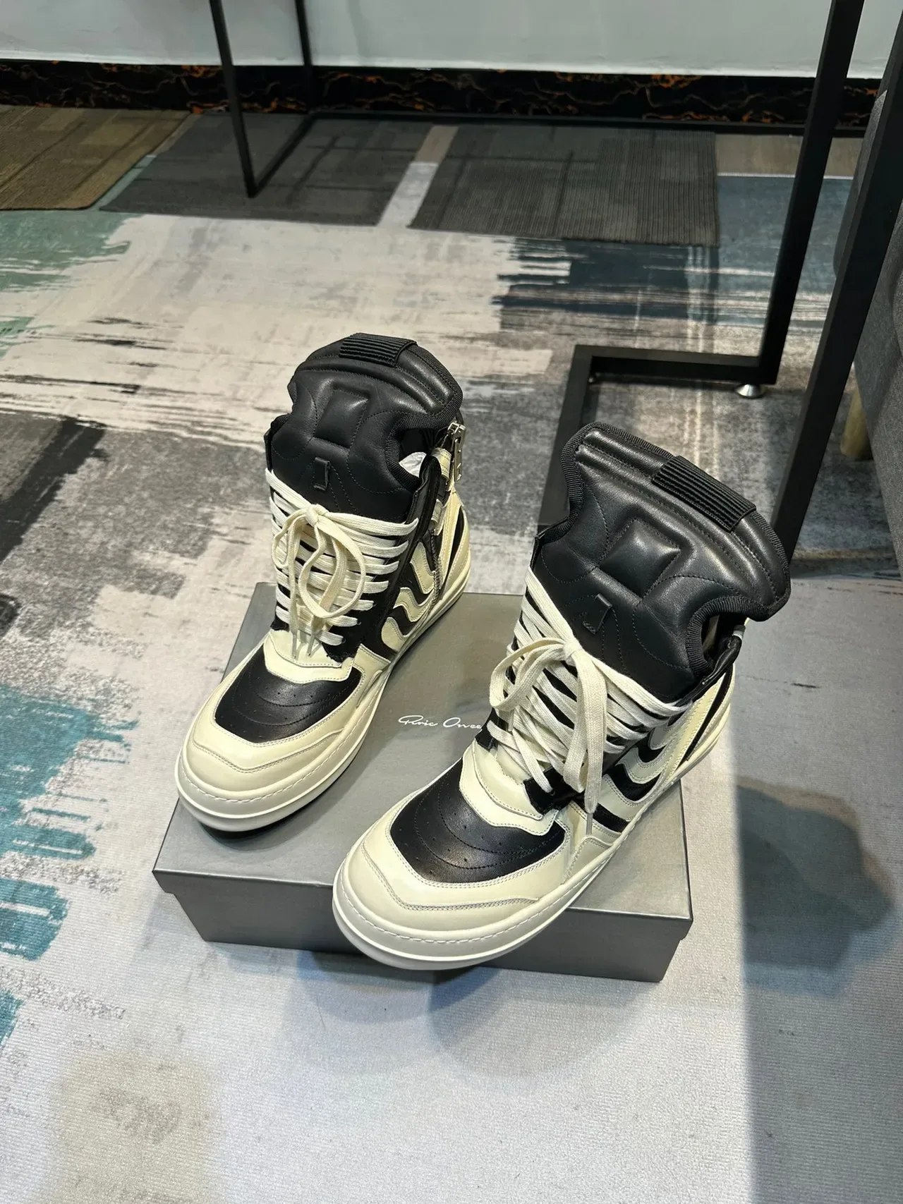 Off-White Cream and Black Wave-Panel High-Top Sneaker 5