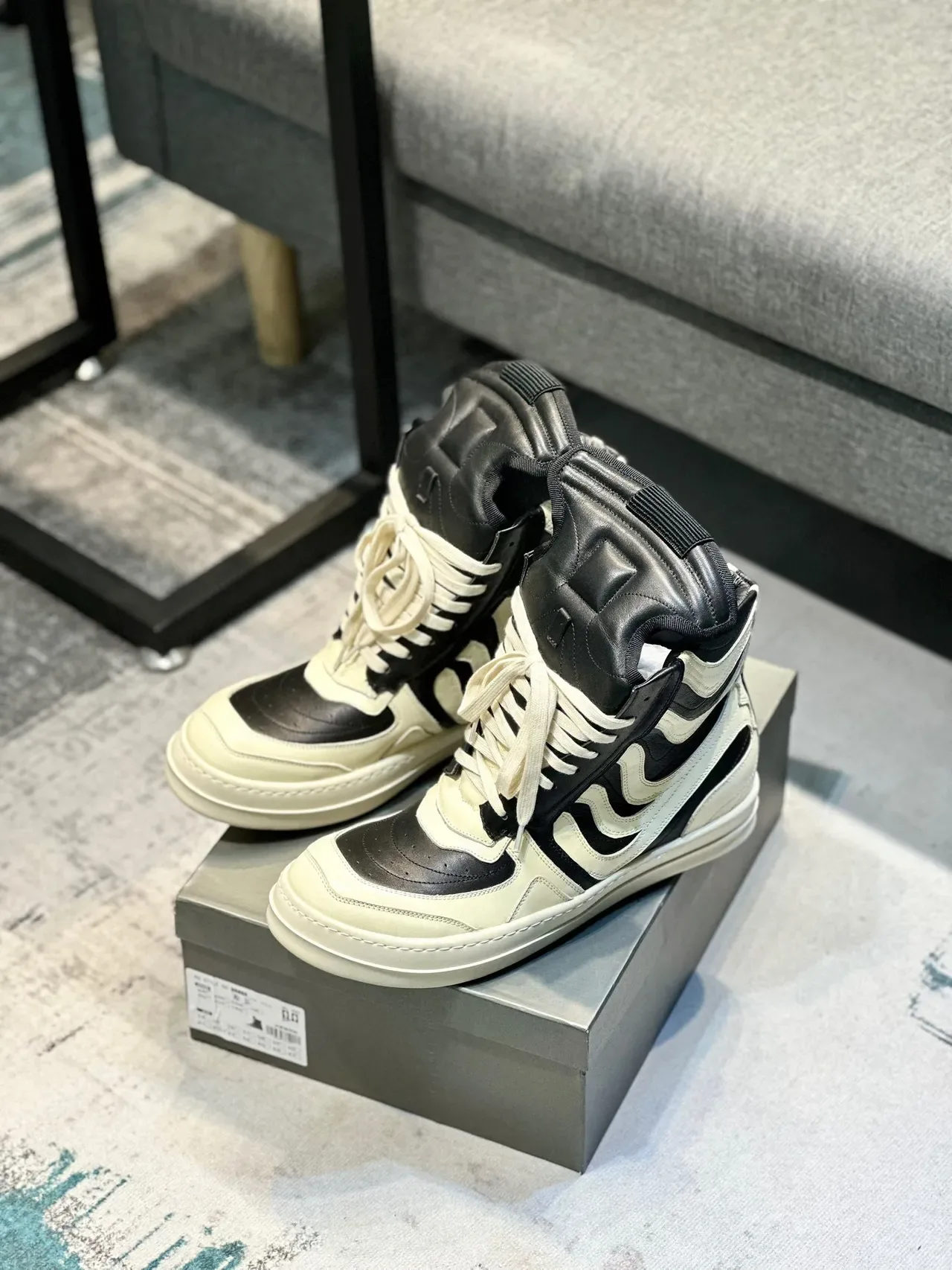 Off-White Cream and Black Wave-Panel High-Top Sneaker 7