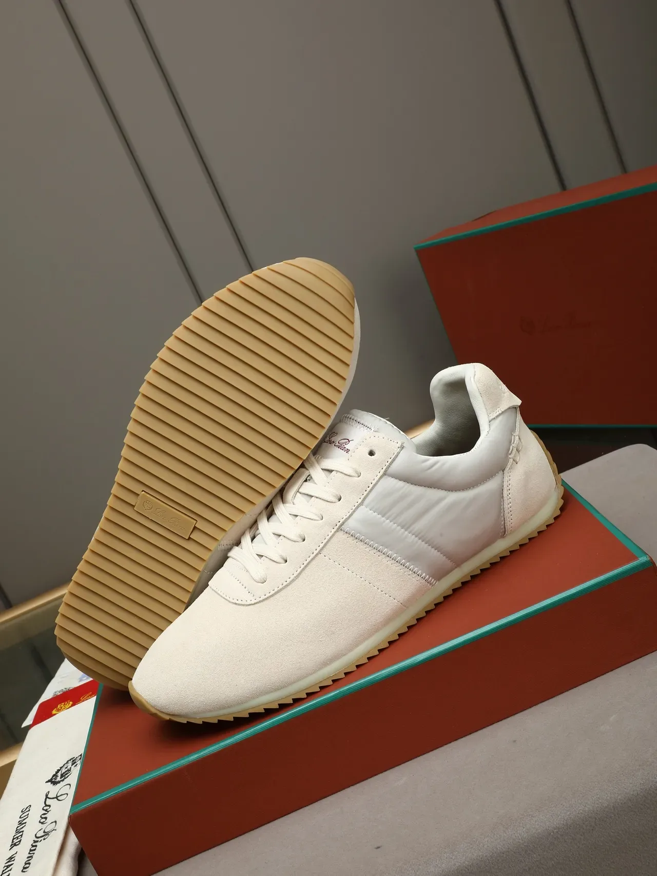 Off-White Cream Suede and Textile Retro Runner Sneaker 4