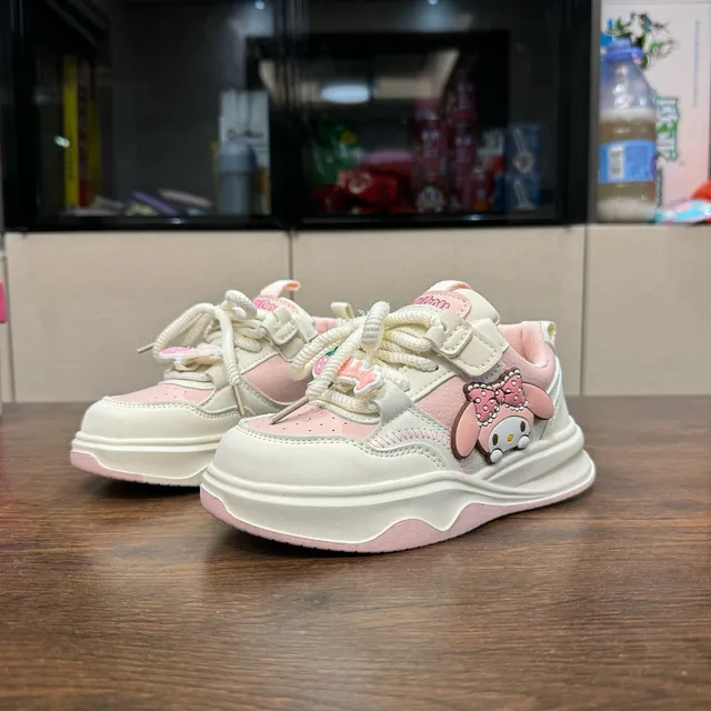 OLD ORDER Beige Pink Sole Character Appliqué Chunky Sneakers 3