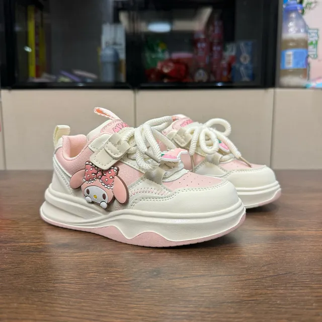 OLD ORDER Beige Pink Sole Character Appliqué Chunky Sneakers 4