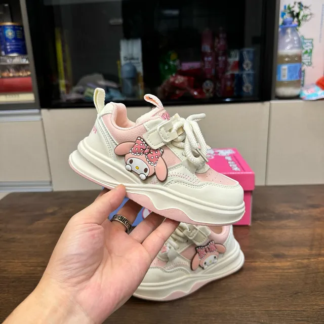 OLD ORDER Beige Pink Sole Character Appliqué Chunky Sneakers 6