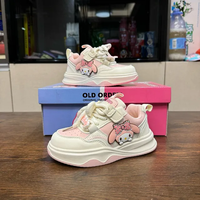 OLD ORDER Beige Pink Sole Character Appliqué Chunky Sneakers 7