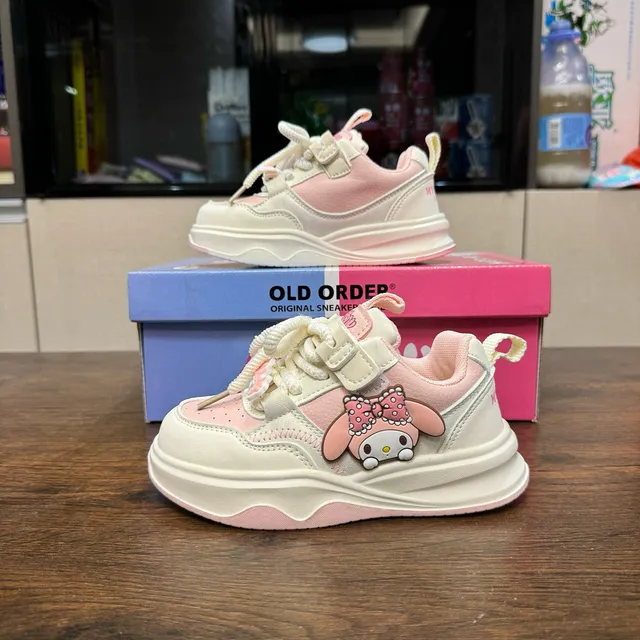 OLD ORDER Beige Pink Sole Character Appliqué Chunky Sneakers 9