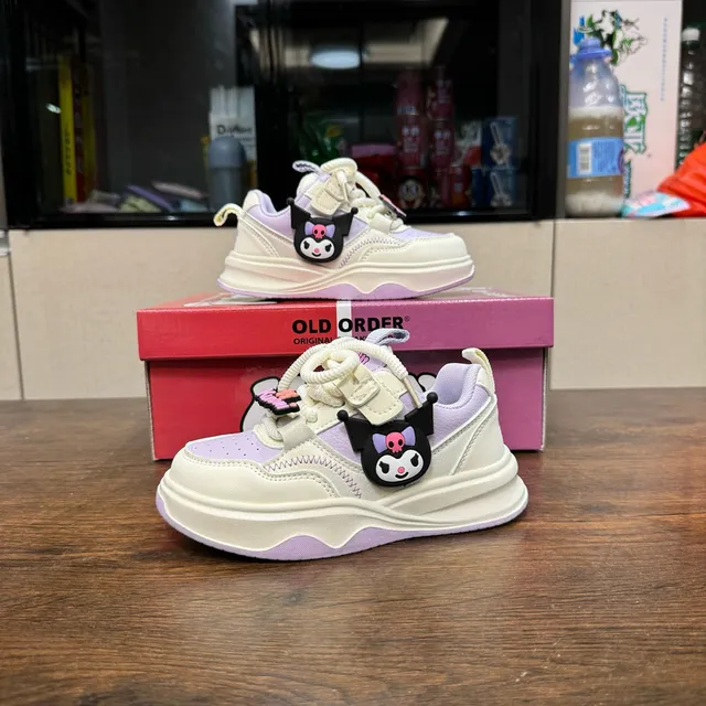 OLD ORDER Beige Pink Sole Character Appliqué Chunky Sneakers 18