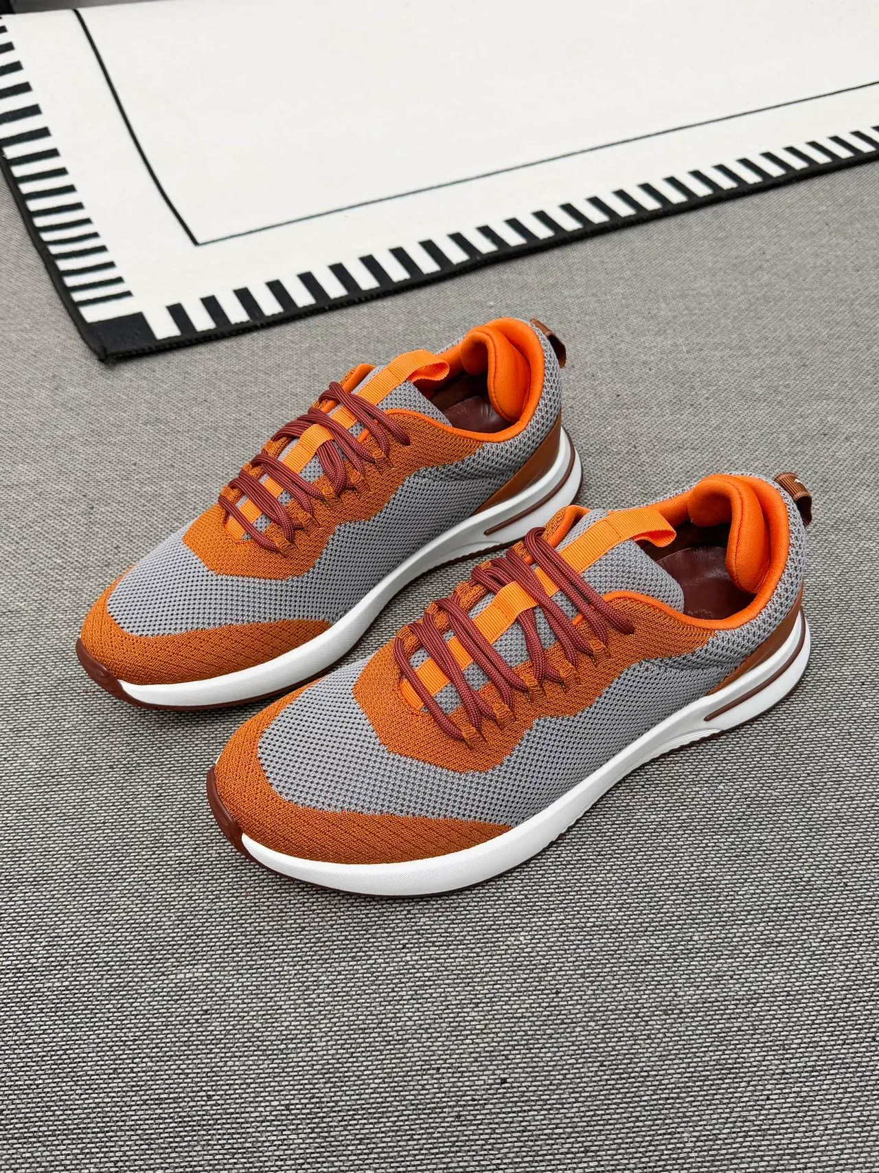 Orange and Gray Knit Color-Block Lifestyle Sneakers 2