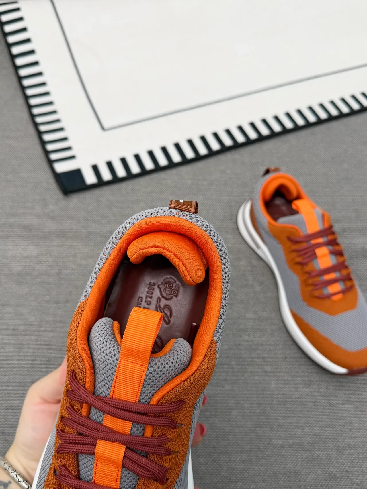 Orange and Gray Knit Color-Block Lifestyle Sneakers 3