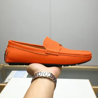 橙色粒面皮革 Moc-Toe 踩脚乐福鞋