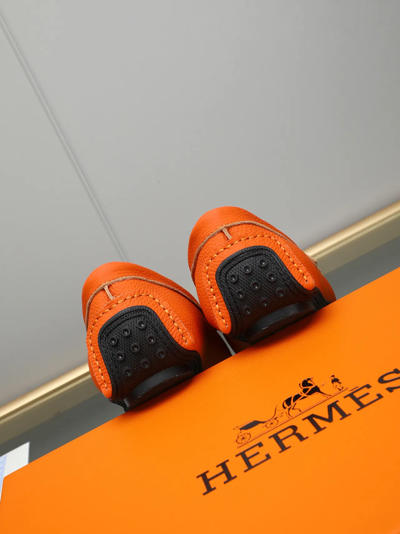 Orange Pebbled Leather Moc-Toe Slip-On Loafers 3
