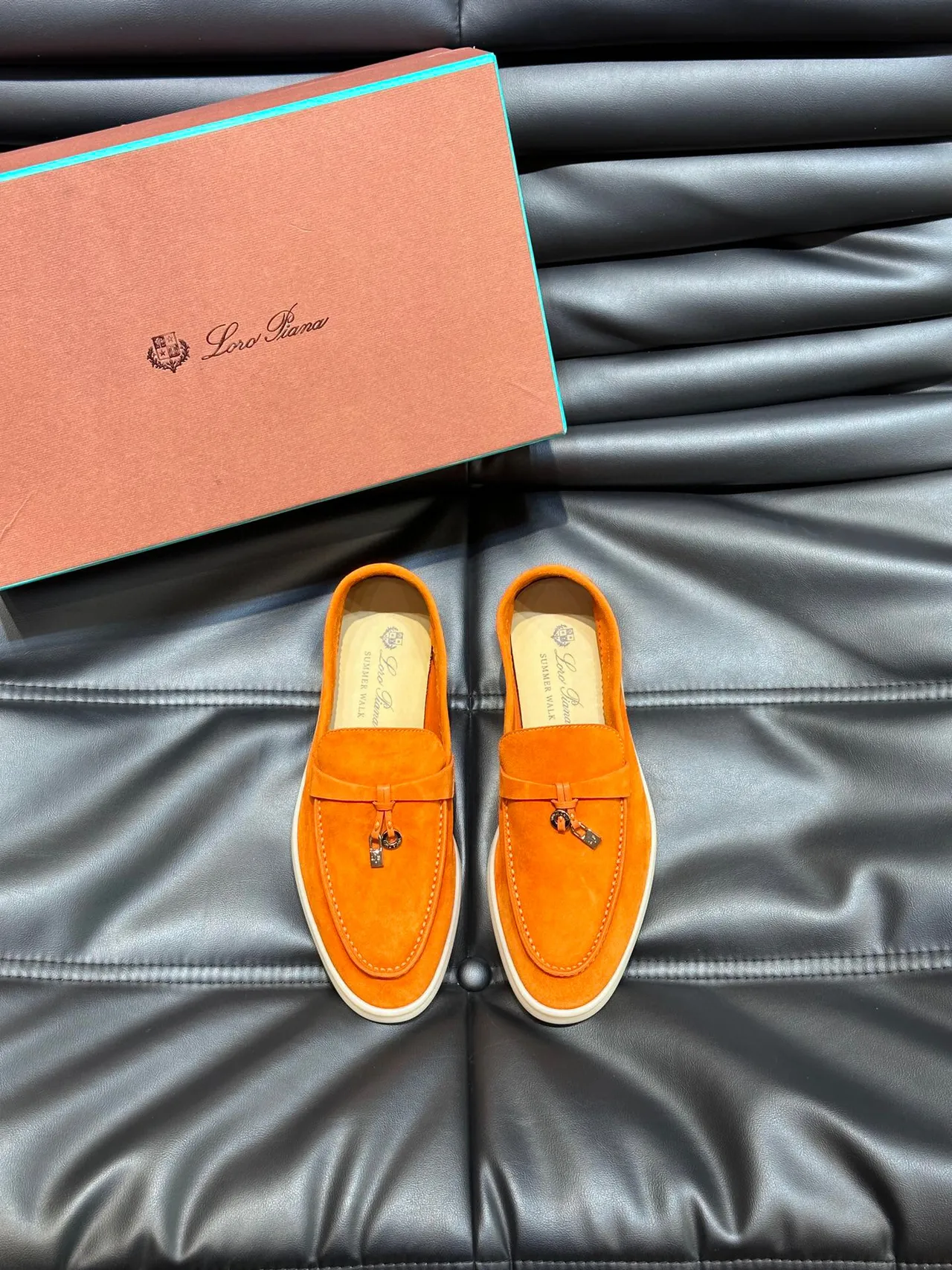 Orange Suede Tassel Strap Slip-On Loafers 2