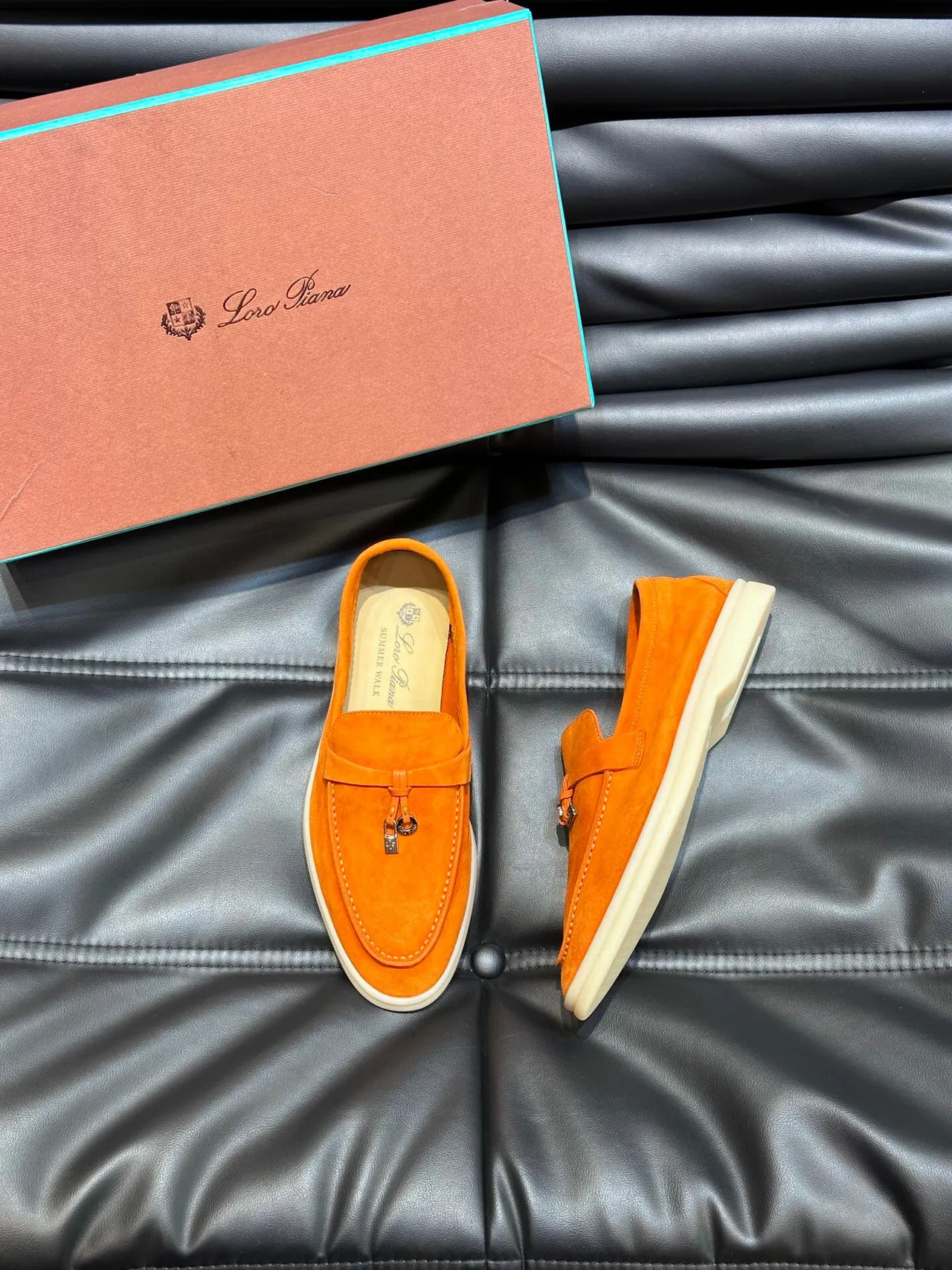 Orange Suede Tassel Strap Slip-On Loafers 3