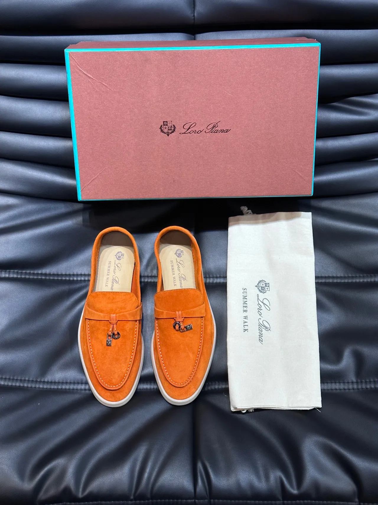 Orange Suede Tassel Strap Slip-On Loafers 4