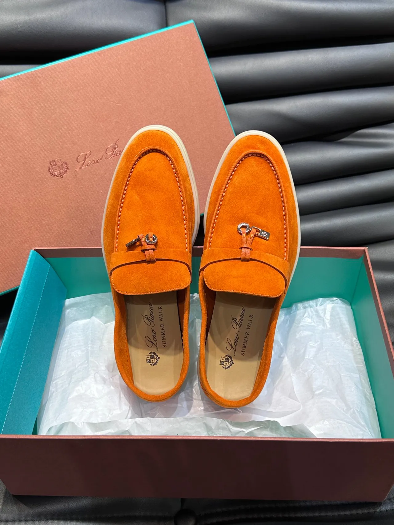Orange Suede Tassel Strap Slip-On Loafers 5