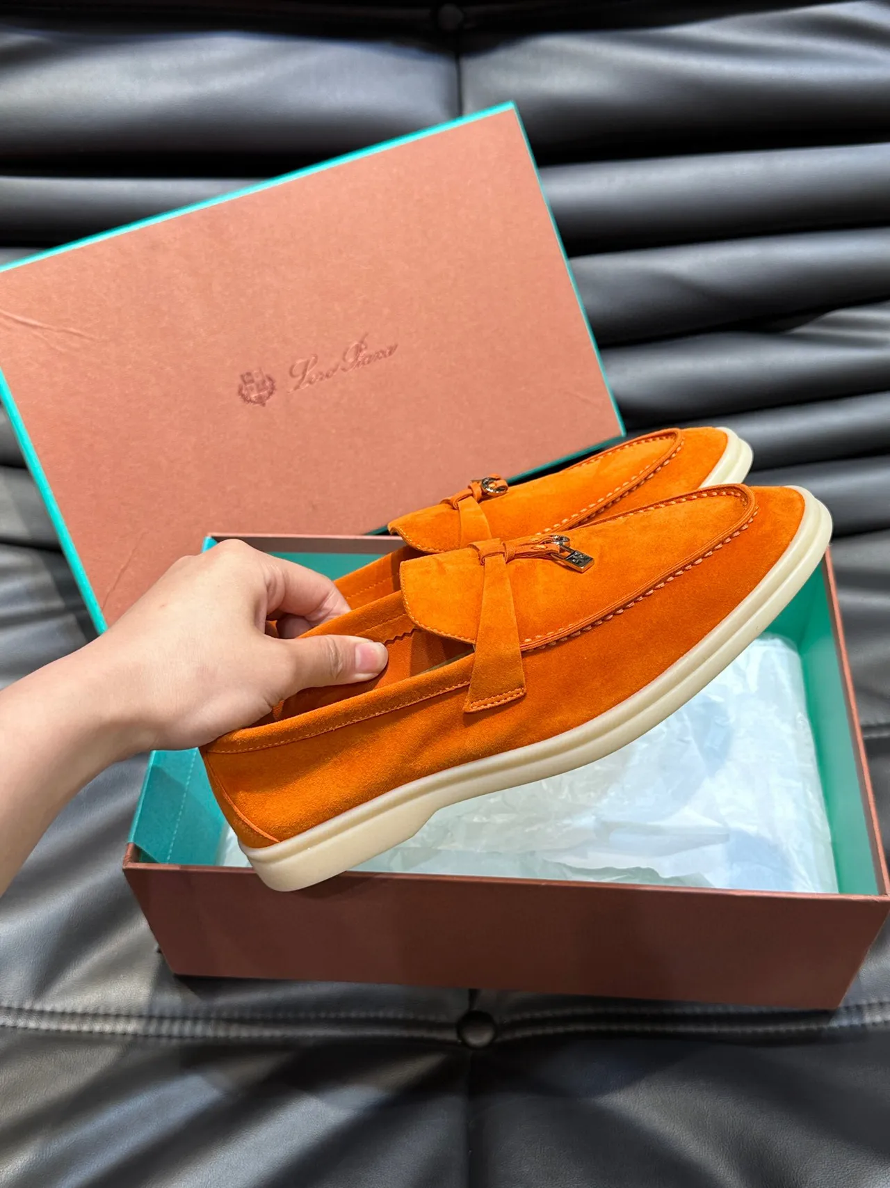 Orange Suede Tassel Strap Slip-On Loafers 6
