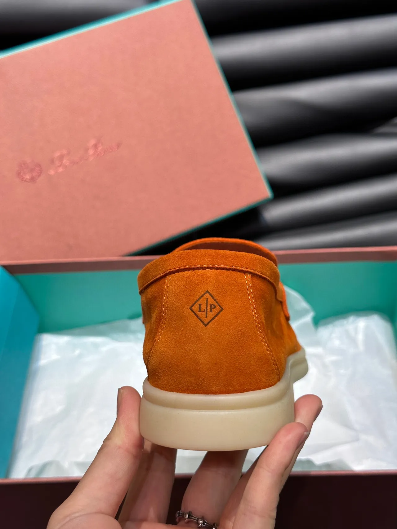 Orange Suede Tassel Strap Slip-On Loafers 7