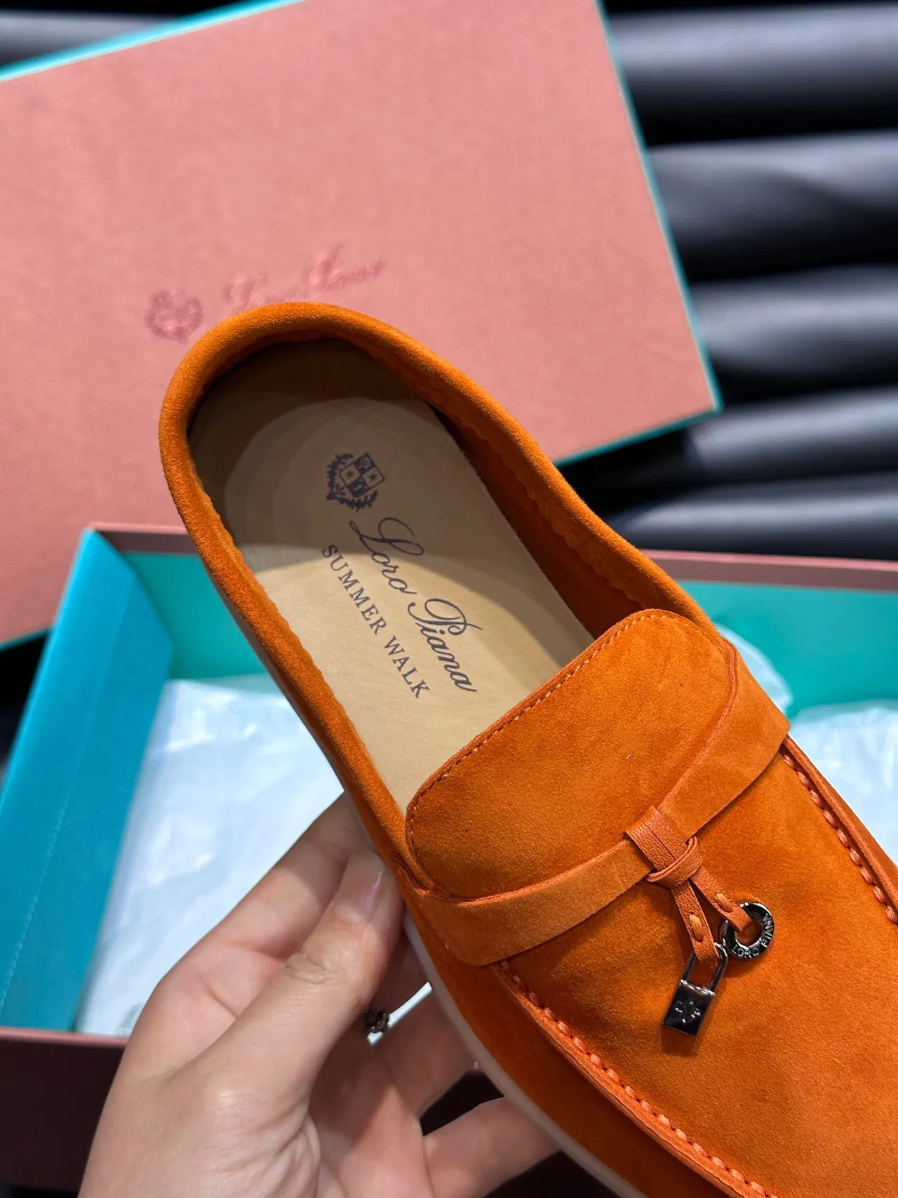 Orange Suede Tassel Strap Slip-On Loafers 8