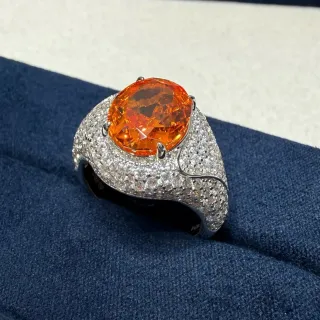 Oval Orange Gemstone Pavé Ring