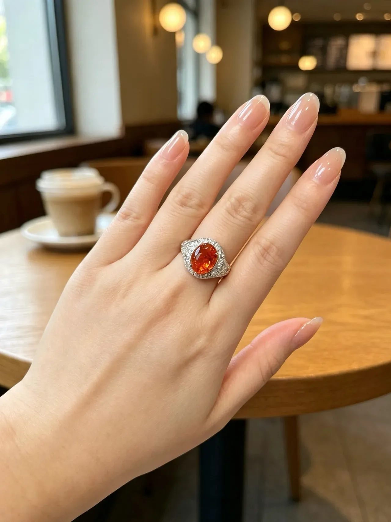 Oval Orange Gemstone Pavé Ring 2