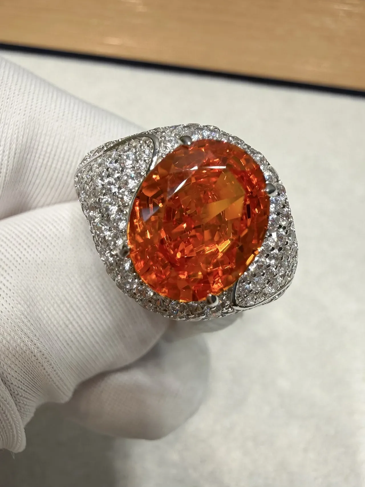 Oval Orange Gemstone Pavé Ring 6