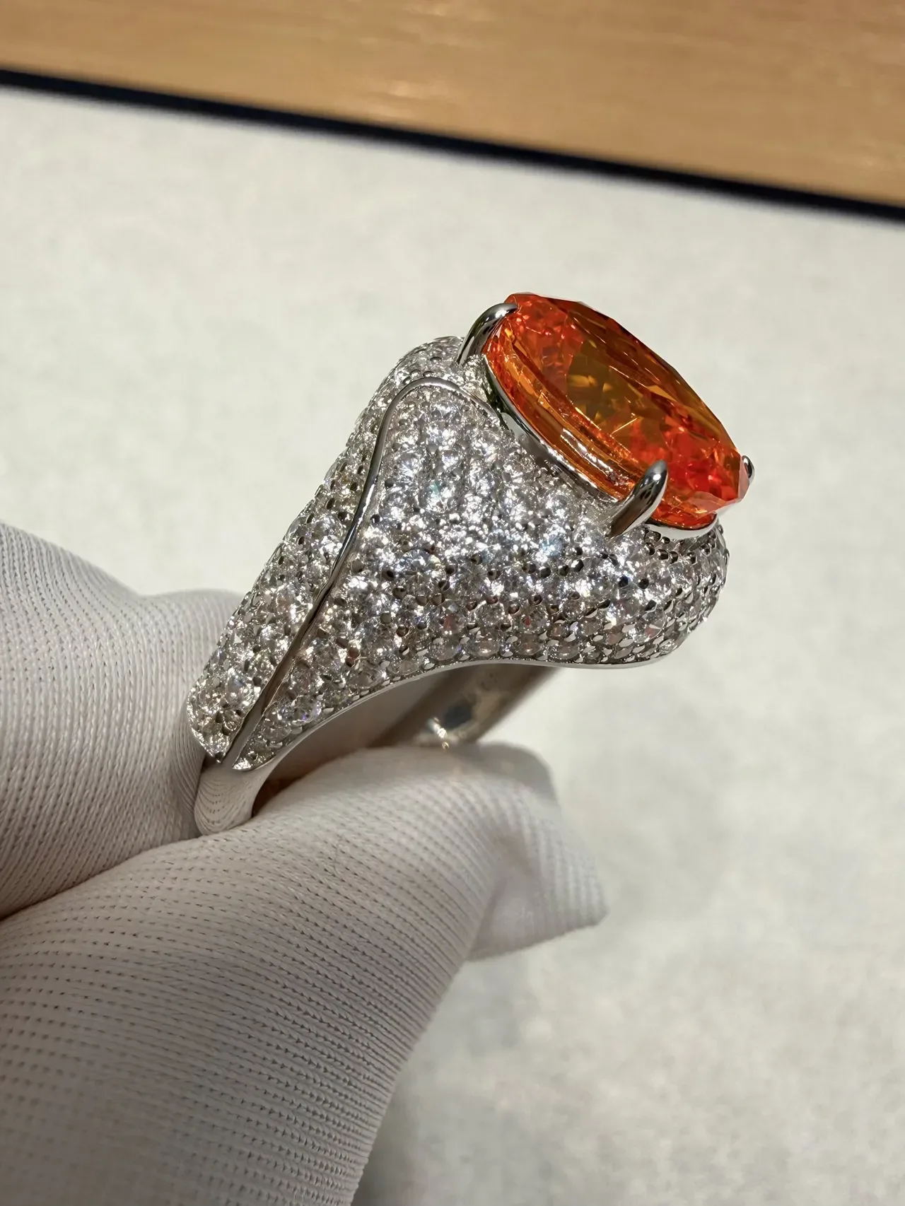 Oval Orange Gemstone Pavé Ring 7
