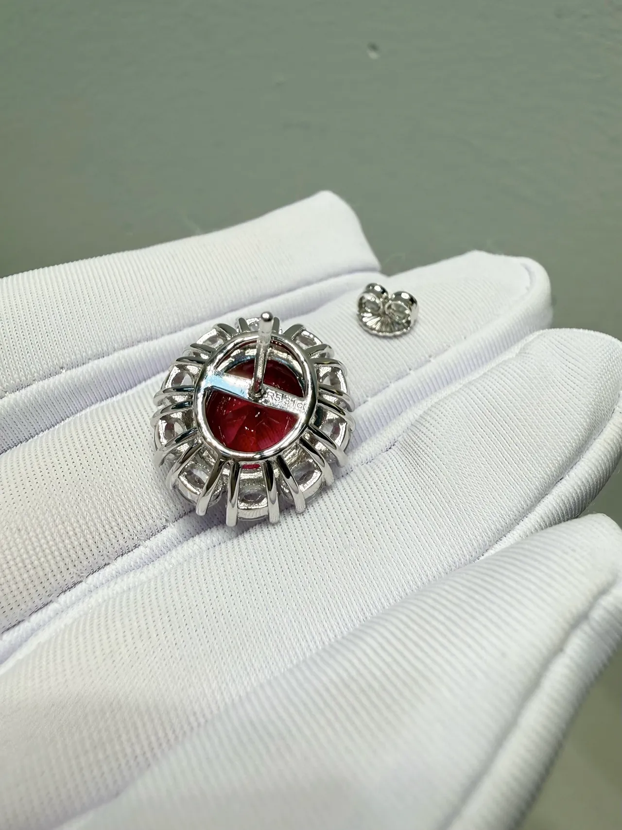 Oval Red Gemstone Halo Cluster Earring 5