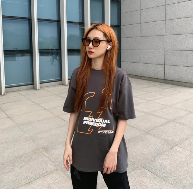 Oversized Graphic Print Charcoal Gray T-Shirt 9