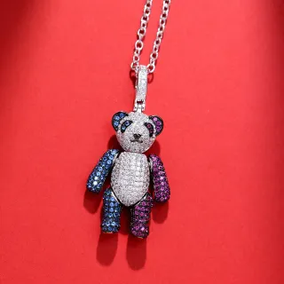 Colar de pingente de gema pavé em forma de panda