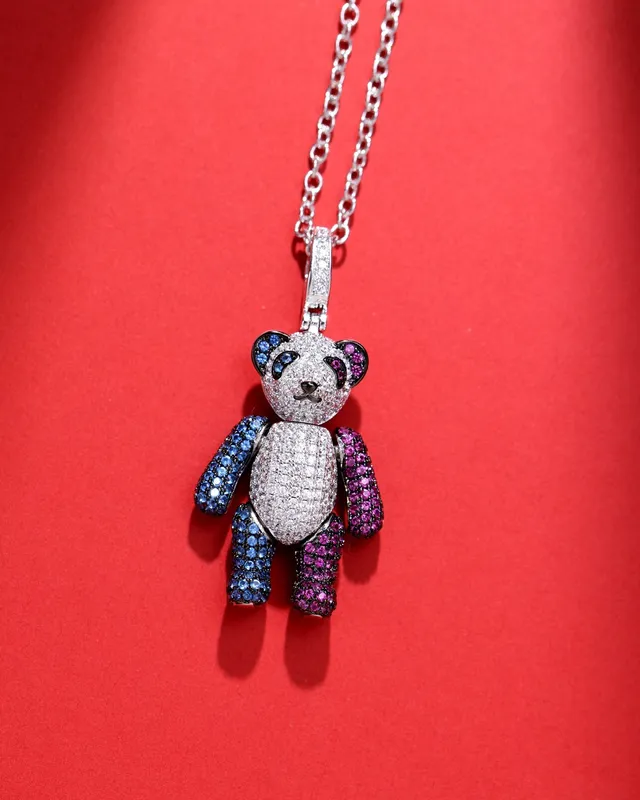 Panda-Shaped Pave Gemstone Pendant Necklace 1