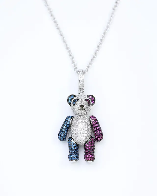 Panda-Shaped Pave Gemstone Pendant Necklace 4
