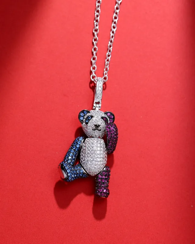 Panda-Shaped Pave Gemstone Pendant Necklace 6