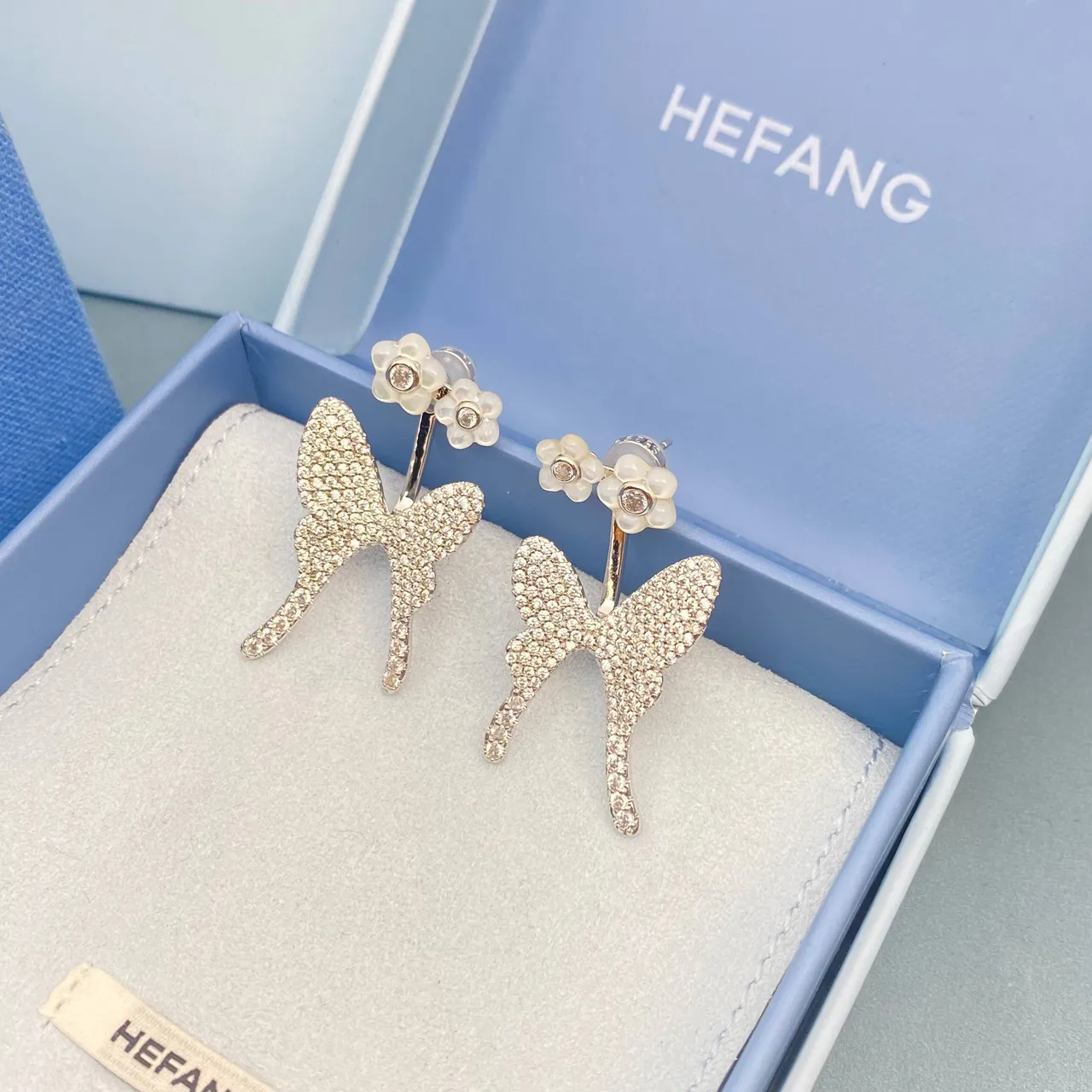 Pavé Butterfly and Opal Flower Stud Earrings 5