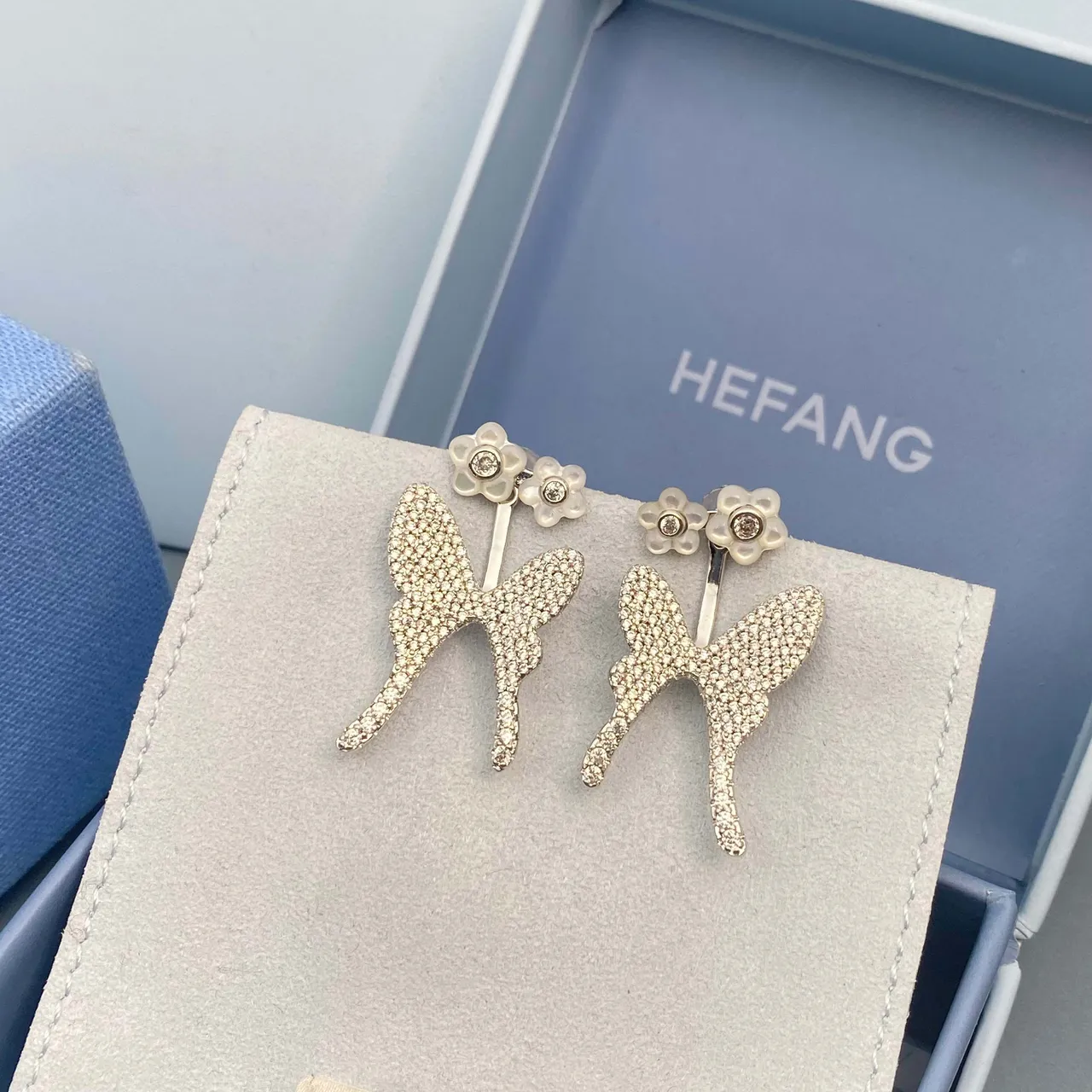 Pavé Butterfly and Opal Flower Stud Earrings 9