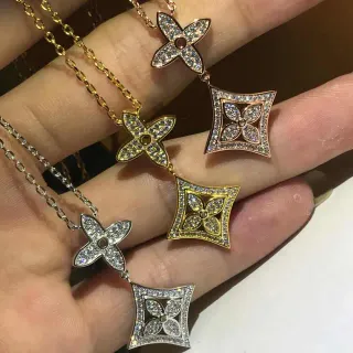 Colares com pingente floral de cristal Pavé de duplo charme
