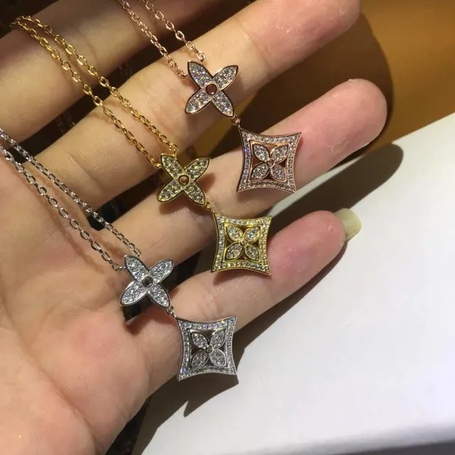 Pavé Crystal Dual-Charm Flower Pendant Necklaces 3
