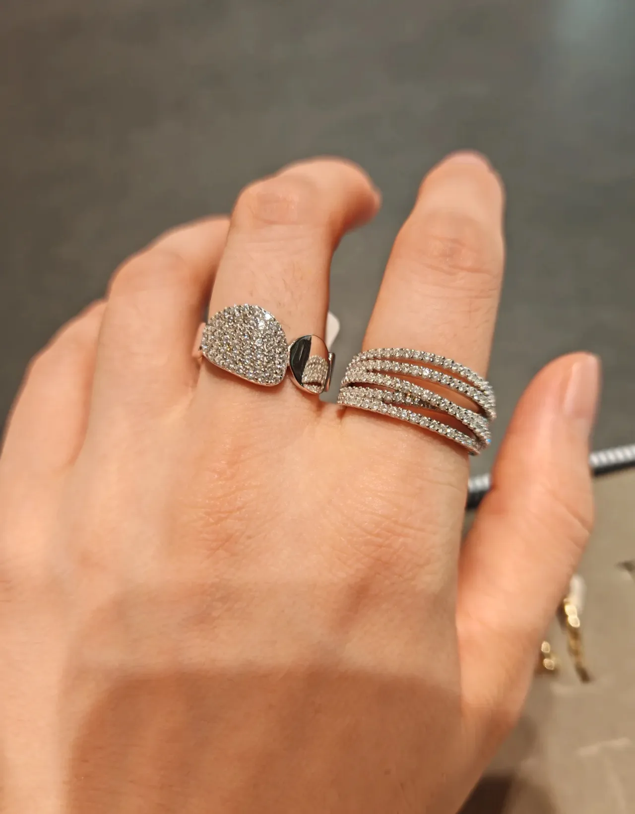 Pavé-Set Asymmetrical Silver-Tone Ring 2