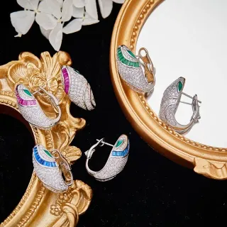 Pavé-Set Multi-Gem Tapered Hoop Earrings