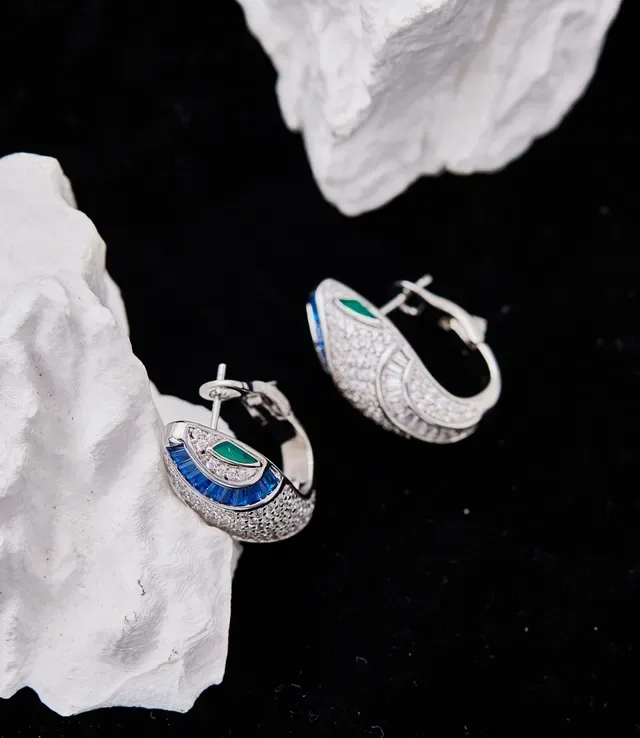 Pavé-Set Multi-Gem Tapered Hoop Earrings 3