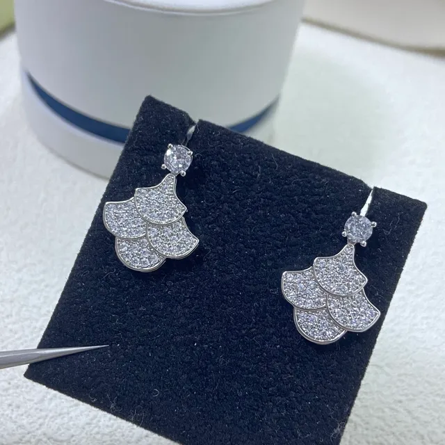 Pavé-Set Scalloped Fan Drop Earrings 2