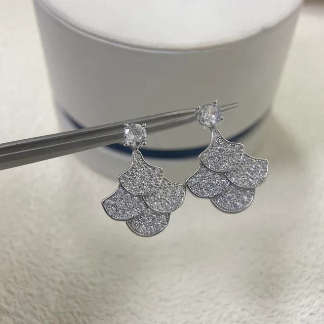 Pavé-Set Scalloped Fan Drop Earrings 4